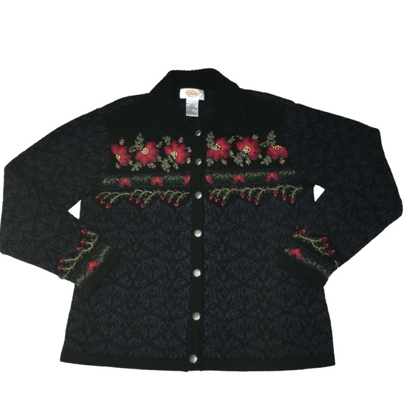 𝅺Vtg TALBOTS Holiday Lambswool Blend Embroidered Cardigan Sweater 34” Bust - Picture 14 of 14